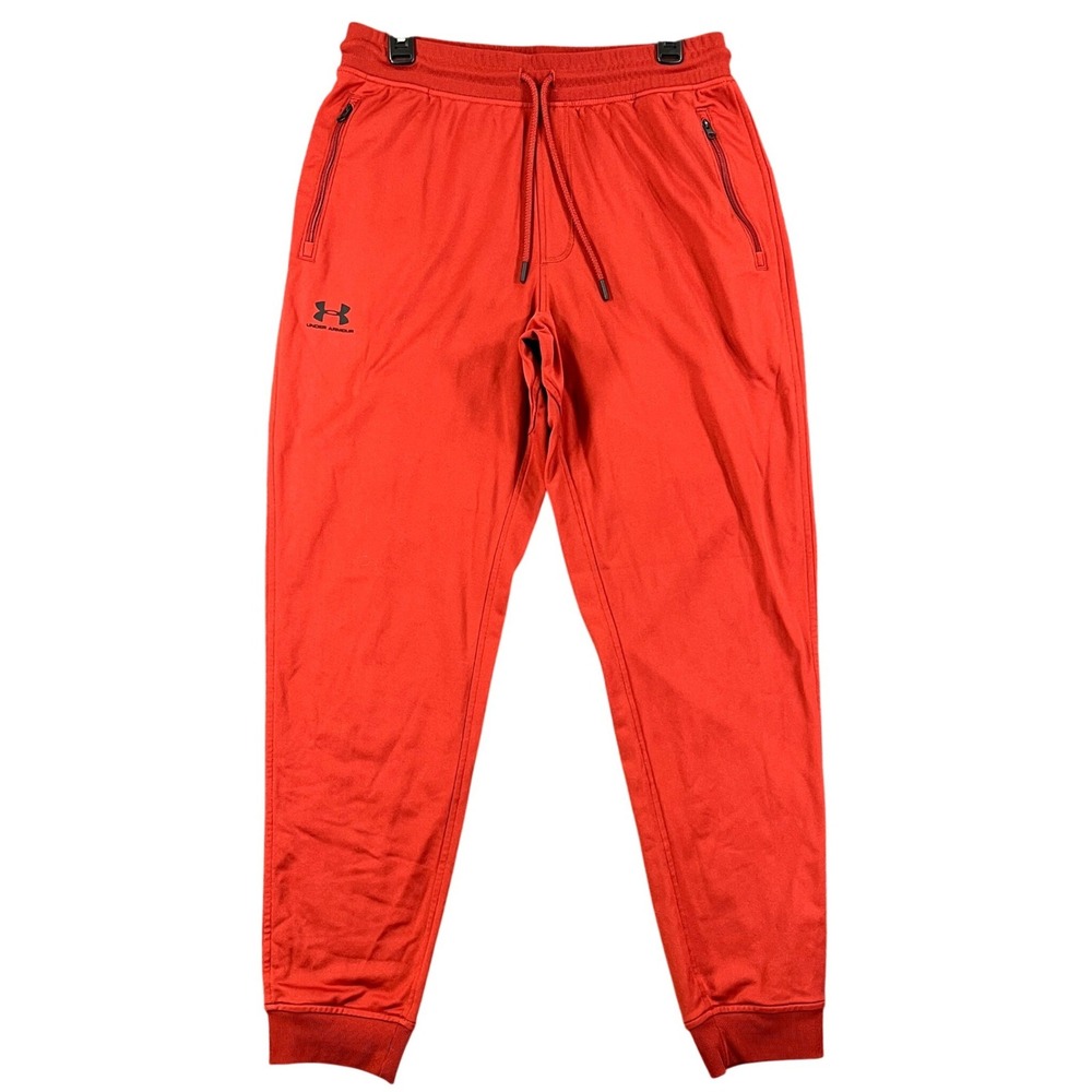 Under Armour Jogger Sweatpants Mens L Red Zipper Pockets Gym Workout